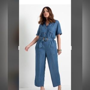 Denim jumpsuit.